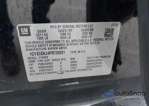 2015 Cadillac Escalade Esv Luxury из США, поврежденный, VIN 1GYS3SKJ4FR739291